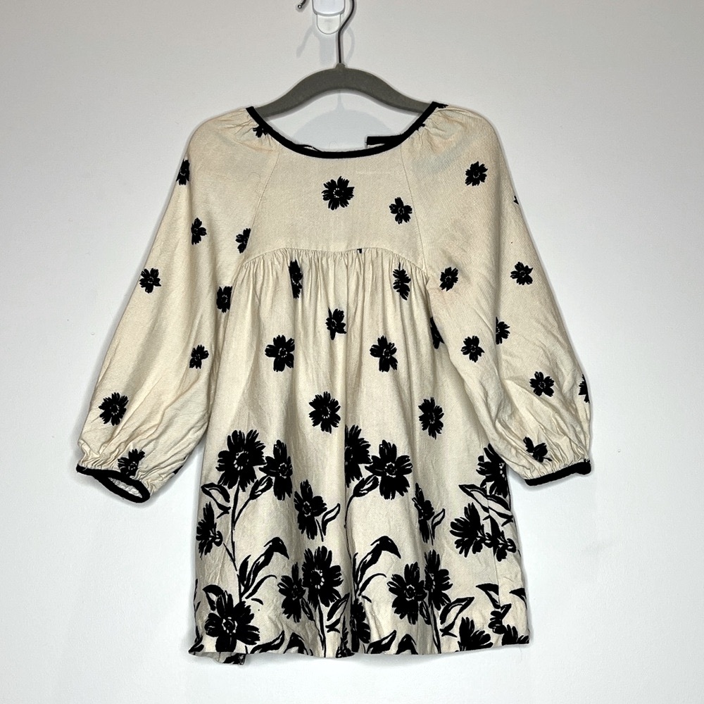 Floral Cream and Black Kids Dress